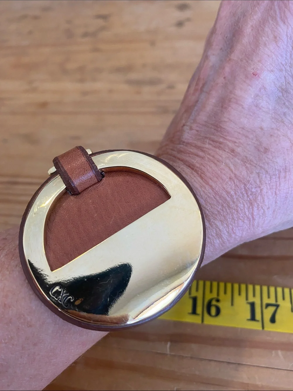 CXC Gold & Brown Leather Disc Bracelet - Chic Style